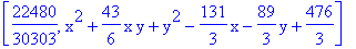 [22480/30303, x^2+43/6*x*y+y^2-131/3*x-89/3*y+476/3]